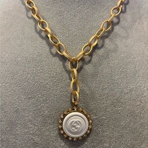 Gold tone Chain Necklace with repurposed vintage button Pendant!